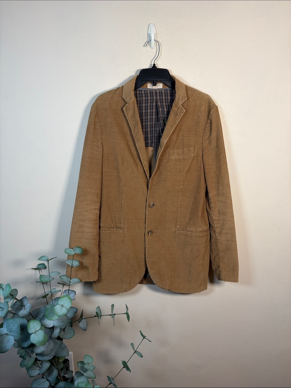 J.Crew Men’s Brown Corduroy Blazer Small Cotton Sport Coat Plaid Lining Fall